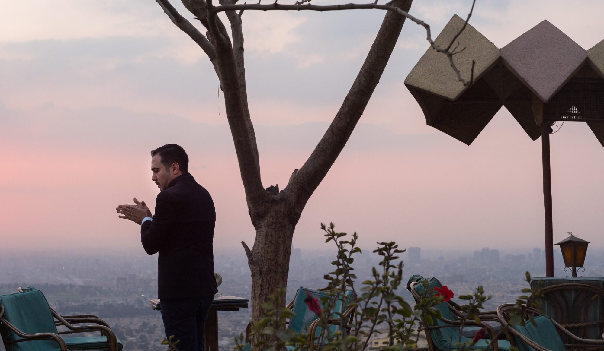 Writer Ahmed Naji at the Virginian overlooking Cairo (photo by David Degner ).