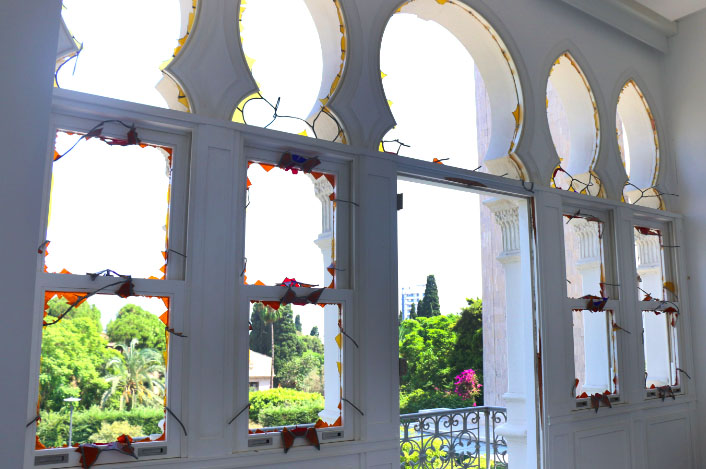 Windows lost in the blast Hallway L1 before the restoration, 2020, courtesy of Sursock Museum